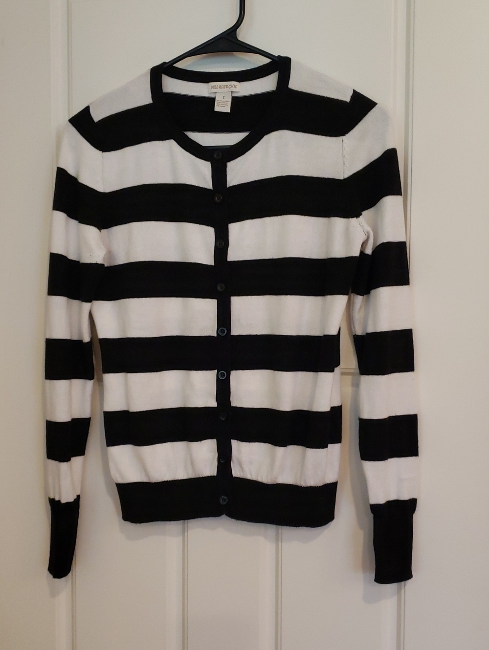 Women's Small Black and White Striped Cardigan